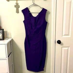 Dk purple sheath dress BNWT.  Front left side ruching, back zipper and slit.